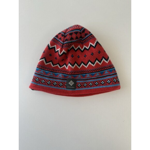 Columbia Beanie Hat red aztec coral blue white black unisex - Picture 4 of 11